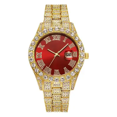Hiphop Watch European and American Explosions Men's Steel Band Hip Hop Roman Graduated Diamond Set Calendar Men's Quartz Watch