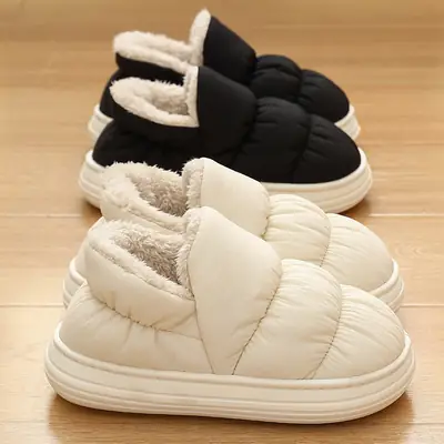 Women's Waterproof Cotton Slippers Winter Warm White Black