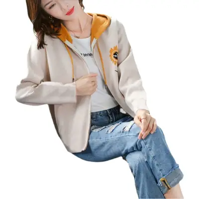 2024 Women's Hooded Sweatshirt Jacket Black Orange Velvet Large