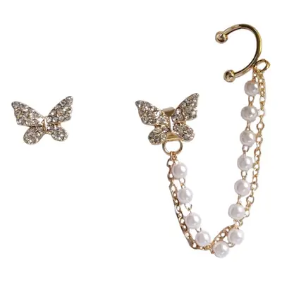 Butterfly Earrings with Pearl Chain for Women