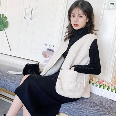 Women's Cross-Border Korean Style Lamb Wool Vest Brown