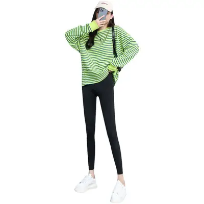 Women's 1.0 Shark Skin Leggings Green Striped Thin Tight Yoga Pants