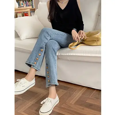 Women Retro Slim Jeans High Waist Spring Autumn