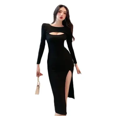 Black Cut Out Hip Skirt Women's Slimming Dress