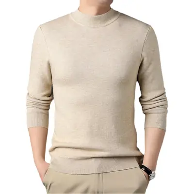 Men Grey Half-Turtleneck Knit Sweatshirt