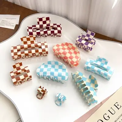 Cross Checkerboard Hair Grab Clip with Acrylic Finish