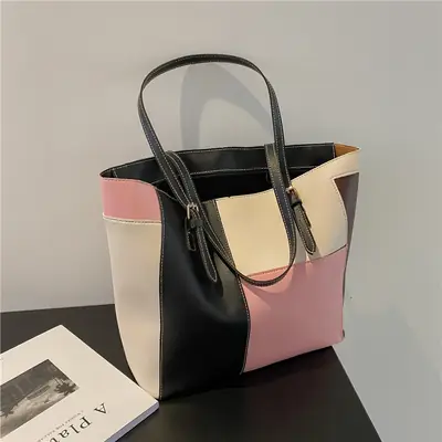 Women's PU Soft Handbag Black Pink White 2021