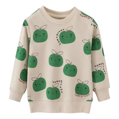 Girls Cotton Long Sleeve Sweater Top Green Apple Design