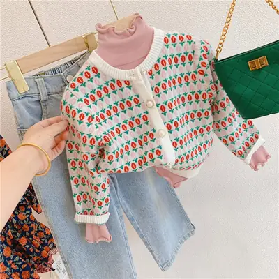 Girls Floral Knitted Cardigan Sweater Jacket Spring New