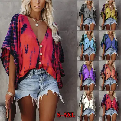 2020 V-Neck Tie-Dyed Chiffon Shirt for Women