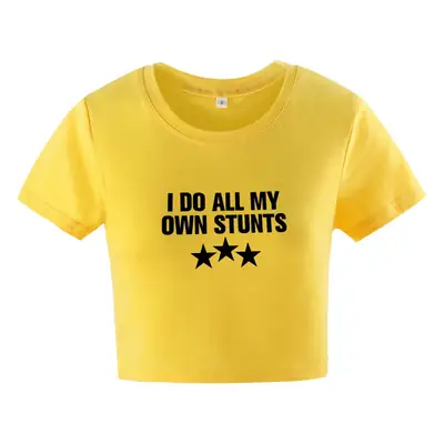 Women Yellow Printed T-shirt I DO ALL MY OWN STUNTS