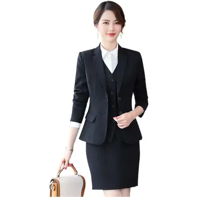Women Navy Blue Suit Summer Office Dress