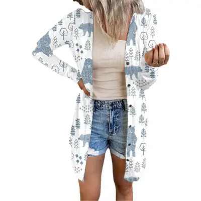 Women's Printed Cardigan Coat Winter Casual Loose Top
