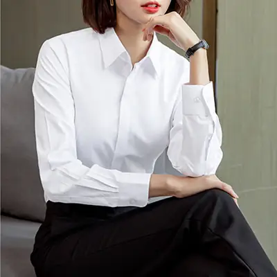 Women's Blue Velvet Button-Down Shirt Short Sleeve Business Wear