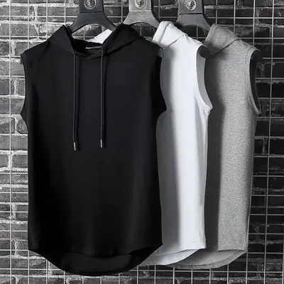 Men's White Sleeveless Hooded T-Shirt