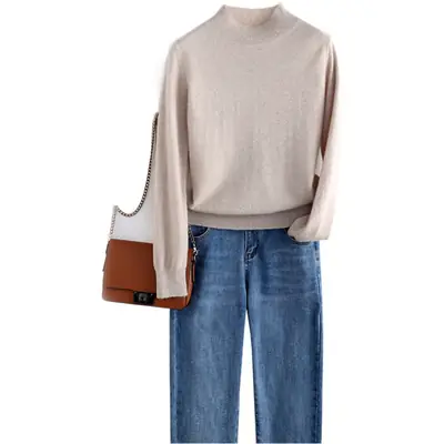 Women's Purple Knit Half-High Neck Sweater