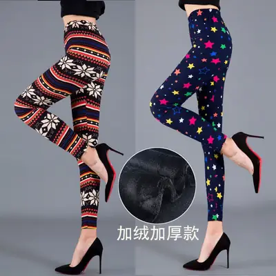 Women Plaid Fleece Leggings Winter Warm Outerwear