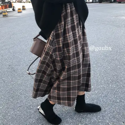 Women Plaid Half-Length A-Line Skirt 2025 Winter