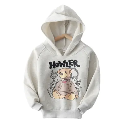 Gray Cartoon Bear Hoodie Set for Kids 2025