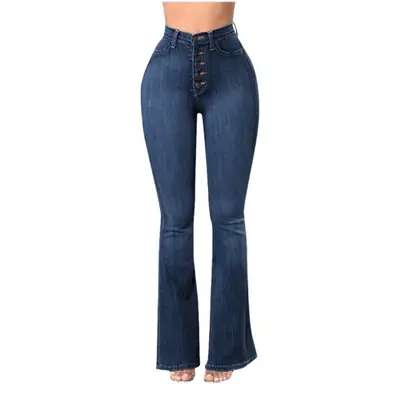 Wide Leg Jeans Women High Waist Elastic Blue