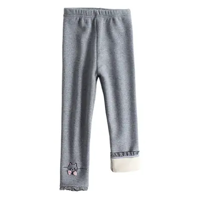 Girls Fleece Leggings Set Pink Grey Embroidered Winter Warm