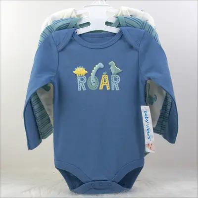 Creeper Baby Long Sleeve Bodysuit Set of 3 Blue