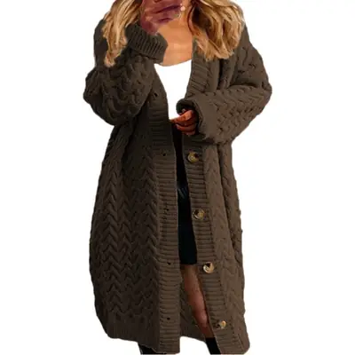 2025 Knitted Long Coat with Button Front