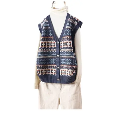 2021 Ethnic Jacquard Vest Women Winter Knitted Vest