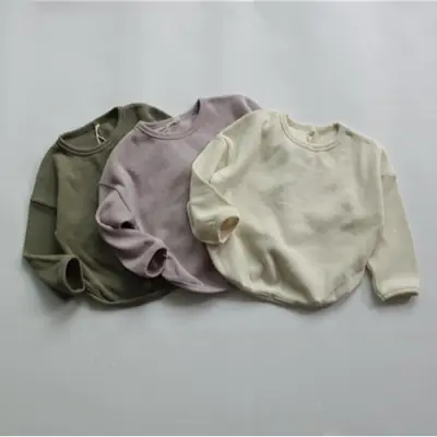 2026 Spring Boys Long Sleeve T-Shirt Olive Green Loose Fit