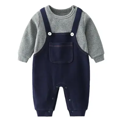 Baby Strap Gentleman Fleece Jumpsuit Set