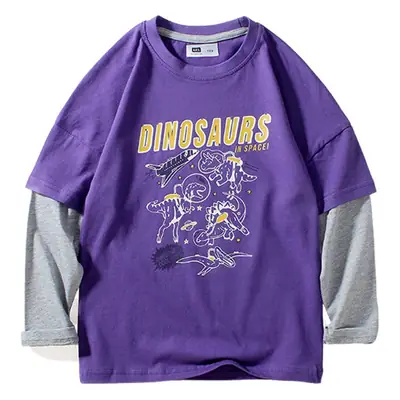 2025 Boys Dinosaur Print Long Sleeve T-Shirt Purple
