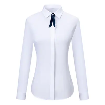 Women Blue Slimming Collar Shirt Long Sleeve Professional Wear