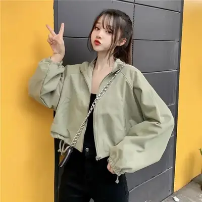 Women Korean Style Loose Jacket 2025 Autumn Drawstring Top
