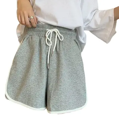 Women Black Cotton Drawstring Shorts 2025 Summer