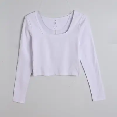Women White Square Collar Shirt 2023 Slim Fit