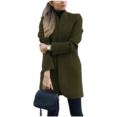 Women Woolen Plain Jacket Large Winter Grey