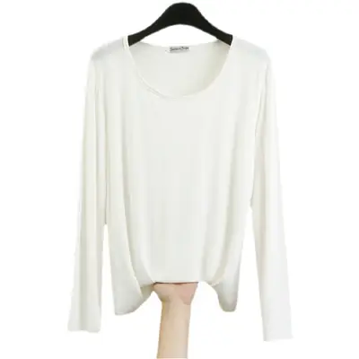 Women's White Long Sleeve T-Shirt Slim Fit Spring Autumn