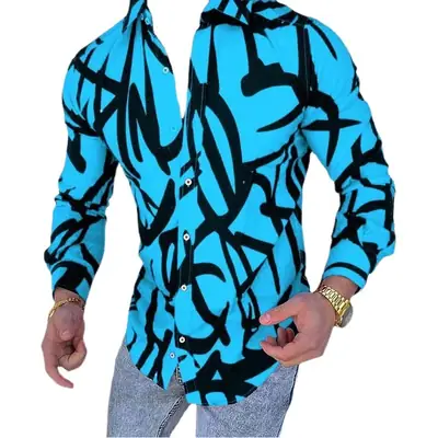 2021 Red Black Abstract Print Men's Cardigan Top