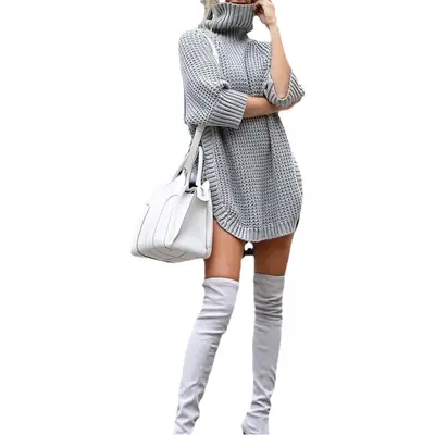 2023 Knit Turtleneck Dress Women Winter Casual