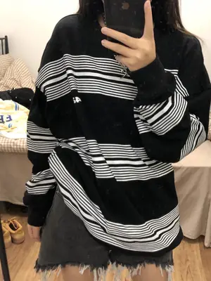 Black Striped Women's Sweater Spring Autumn Loose Fit