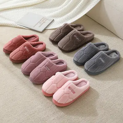 Autumn and Winter Cotton Slippers for Men's Home Indoor Fleece-Lined to Heattech Couples Home Furry Slippers for Women Winter