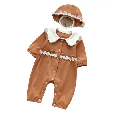 Baby Yellow Cotton Jumpsuit with Lace Hat
