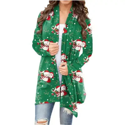 Women's 2021 Christmas Printed Long Sleeve Cardigan Black