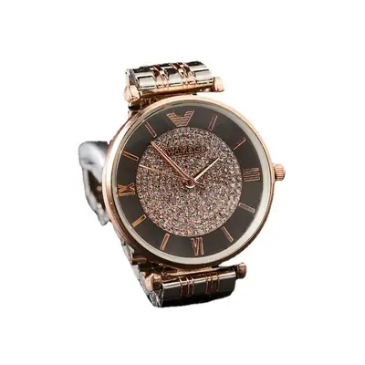 WOMAGE Gold Rhinestone Quartz Watch with Steel Band