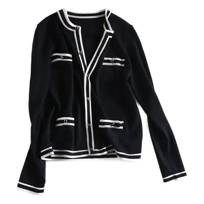 Women Knitted Cardigan with Silver Embroidery & Long Sleeves