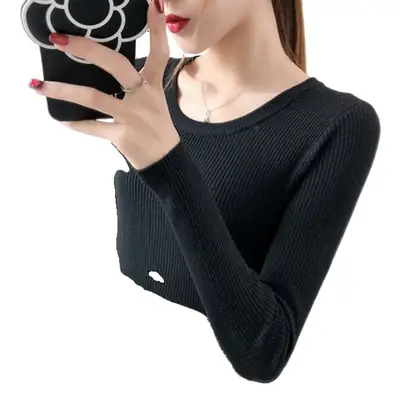 Women Green Knitted Short Neck Shirt Spring Autumn