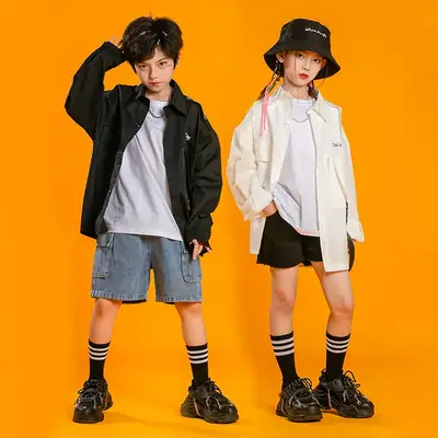 Boys Hip-hop Costume Black Jacket Shorts Set