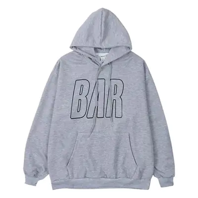 Men Grey Fleece Hoodie with BAR Print Large