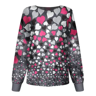 2021 Heart Print Pullover Sweatshirt Long Sleeve Black Pink Gray