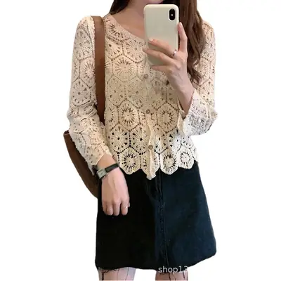 New Korean Style Hollow Crochet Knit Sweater